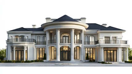 Fototapeta premium Luxury mansion isolate on white background, grand architecture,