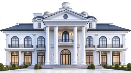 Fototapeta premium Luxury mansion isolate on white background, grand architecture,
