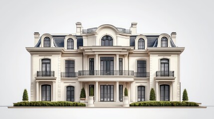 Fototapeta premium Luxury mansion isolate on white background, grand architecture,