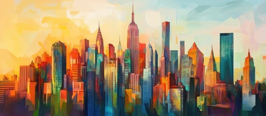 Painting depicting a vibrant city that serves as a major hub for economics culture and politics in its country