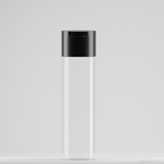 A  plastic bottle with a rectangular shape and a black flip-top cap. It's standing upright on a white background and has a label space for branding or product information.