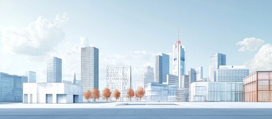 Fototapeta premium Panoramic view of a skyline featuring various buildings with an open square space in the foreground