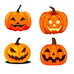 set of Halloween orange pumpkin illustration.