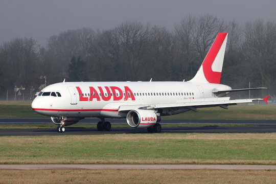 9H-LOR, Lauda Europe, Airbus A320-200, arriving at London Stansted Airport, Essex, UK on 24th February 2024