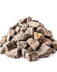 Pile of crushed stones for construction isolated on white background