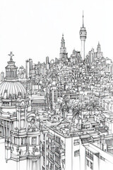 Naklejka premium Tenerife, Spain, black and white pen pencil hand-drawn effect portrait drawing illustration for travel poster, card, wallpaper, backdrop or banner. Modern, clear, artistic and simple