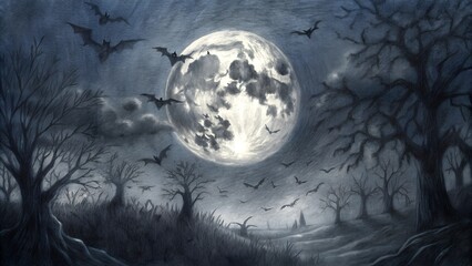 Curtains Halloween night sky with bats