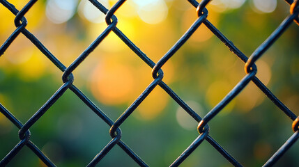 Fototapeta premium chain-link fence stands out against a softly blurred background, symbolizing boundaries, separation, and the contrast between freedom and confinementv
