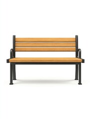 Public bench isolate on white background, wooden seat,