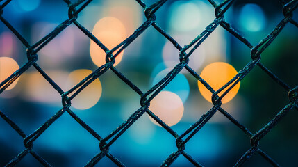 Fototapeta premium chain-link fence stands out against a softly blurred background, symbolizing boundaries, separation, and the contrast between freedom and confinementv