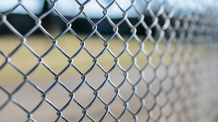 Fototapeta premium chain-link fence stands out against a softly blurred background, symbolizing boundaries, separation, and the contrast between freedom and confinementv