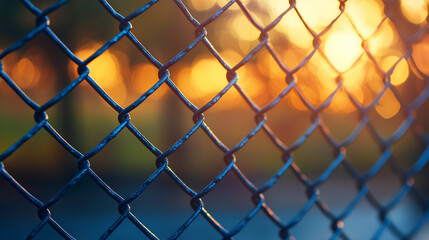 Fototapeta premium chain-link fence stands out against a softly blurred background, symbolizing boundaries, separation, and the contrast between freedom and confinementv