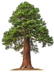Redwood tree isolate on white background, towering height, nature shot,