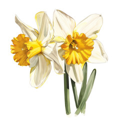 Obraz premium white Yellow daffodils in bloom on a white background