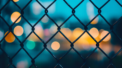 Fototapeta premium chain-link fence stands out against a softly blurred background, symbolizing boundaries, separation, and the contrast between freedom and confinementv