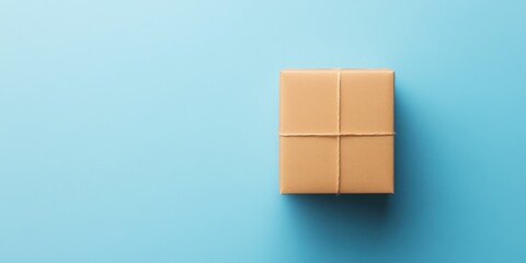 Obraz premium A simple brown gift box placed on a vibrant blue background, perfect for celebrating special occasions and moments.