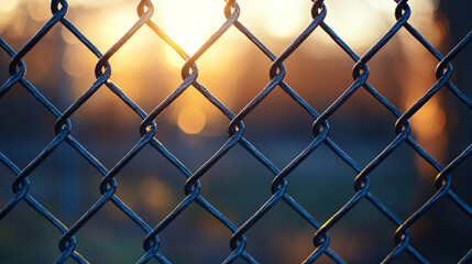 Naklejka premium chain-link fence stands out against a softly blurred background, symbolizing boundaries, separation, and the contrast between freedom and confinement