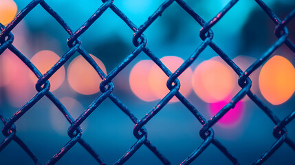 Fototapeta premium chain-link fence stands out against a softly blurred background, symbolizing boundaries, separation, and the contrast between freedom and confinement