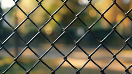 Fototapeta premium chain-link fence stands out against a softly blurred background, symbolizing boundaries, separation, and the contrast between freedom and confinement