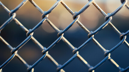 Fototapeta premium chain-link fence stands out against a softly blurred background, symbolizing boundaries, separation, and the contrast between freedom and confinement