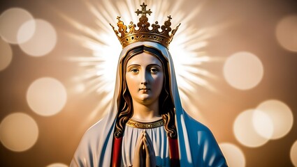 Fototapeta premium Crowned figure with halo in blue and white robes