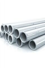 Fototapeta premium Stack of PVC pipes isolated on white background, realistic reflections
