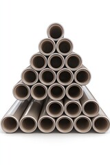 Stack of PVC pipes isolated on white background, realistic reflections