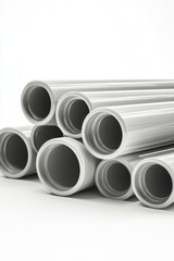 Stack of PVC pipes isolated on white background, realistic reflections