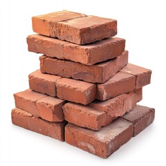 Obraz premium Stack of red bricks isolated on white background, realistic lighting