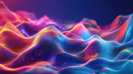 Fototapeta premium Vibrant abstract digital landscape with colorful wavy lines and dots