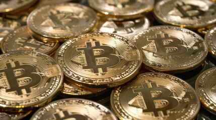 Golden Bitcoin tokens closely packed together