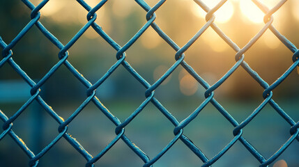 Fototapeta premium chain-link fence stands out against a softly blurred background, symbolizing boundaries, separation, and the contrast between freedom and confinement
