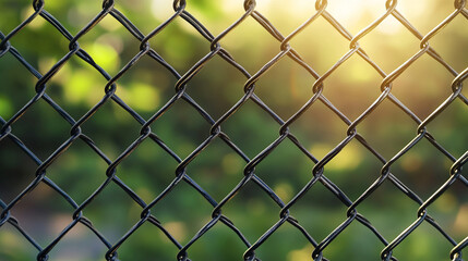 Fototapeta premium chain-link fence stands out against a softly blurred background, symbolizing boundaries, separation, and the contrast between freedom and confinement