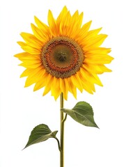 Obraz premium Sunflower isolate on white background, bright yellow petals,