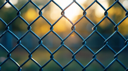 Fototapeta premium chain-link fence stands out against a softly blurred background, symbolizing boundaries, separation, and the contrast between freedom and confinement