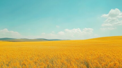 Fototapeta premium Bright yellow field under a clear blue sky, vast landscape,