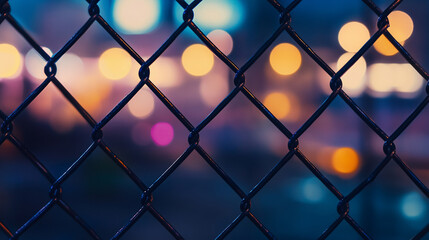Fototapeta premium chain-link fence stands out against a softly blurred background, symbolizing boundaries, separation, and the contrast between freedom and confinement