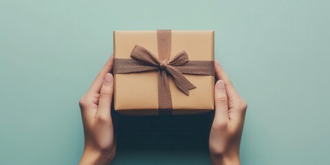 A beautifully wrapped gift box held gently in hands, symbolizing celebration, surprise, and the joy of giving.