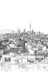 Fototapeta premium Toluca, Mexico, black and white pen pencil hand-drawn effect portrait drawing illustration for travel poster, card, wallpaper, backdrop or banner. Modern, clear, artistic and simple