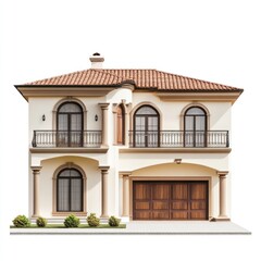 Two-story house isolate on white background, front view,