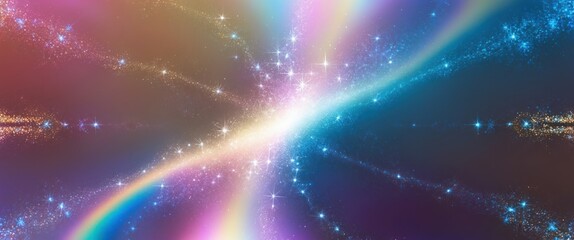 Fototapeta premium Vibrant abstract cosmic design with swirling colors, sparkling stars, and glowing light creating an ethereal atmosphere and sense of wonder.