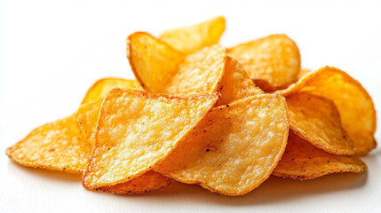 potato chips arranged in a satisfying texture, offering a close-up view of their crunchy, golden surface. Perfect for themes of indulgence and snack pleasure