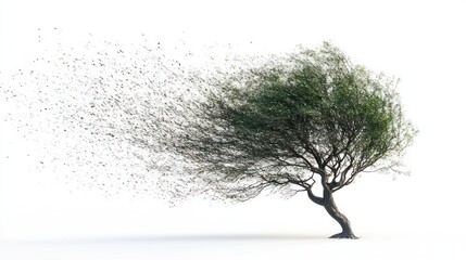 Obraz premium Windblown tree isolate on white background, dynamic shape,