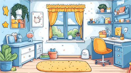 A colorful children's room illustration featuring cheerful decor, perfect for kids’ interior design or playful storytelling visuals.