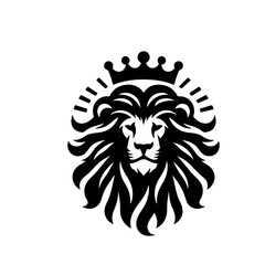 Obraz premium A lion head with crown silhouette vector with white background