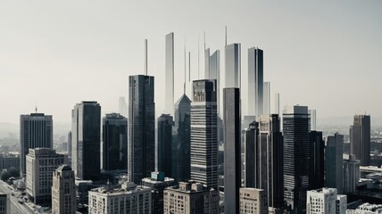 Modern City Skyline Featuring Tall Skyscrapers in Urban Setting with Contemporary Architecture