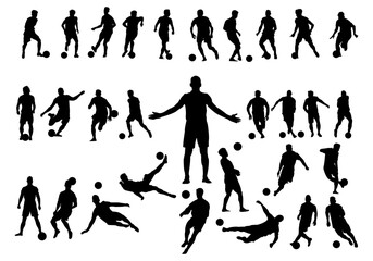Set of Men Football Soccer Players Futbol Silhouette