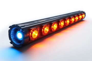 A black light bar with orange and blue LED lights.