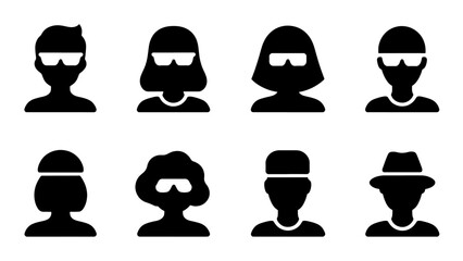 Male and female head silhouettes avatar set. Vector illustration black person portrait head. Anonymous face profile and group icon isolated on white background