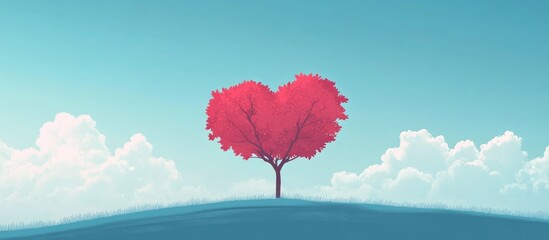 Heart Or Love Shaped Tree Against Blue Sky Background